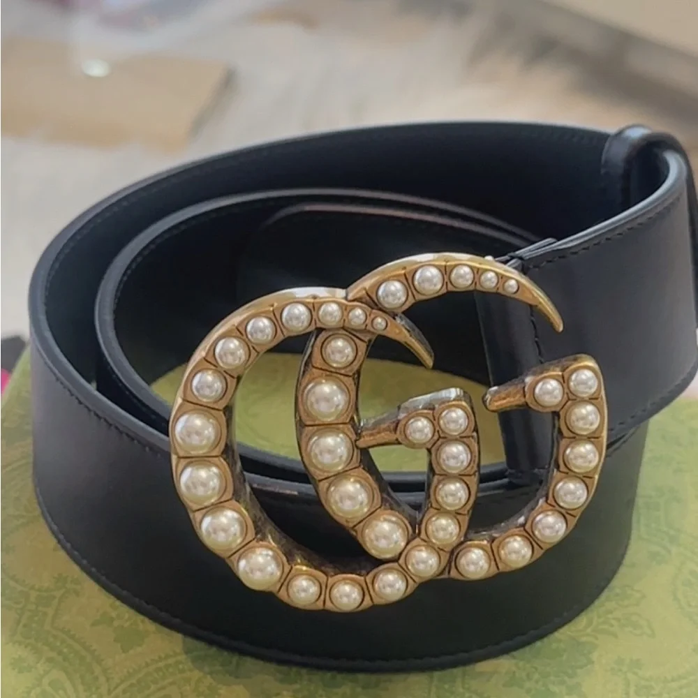 Gucci Marmont Faux Pearl Accents Belt - Picture 2 of 8